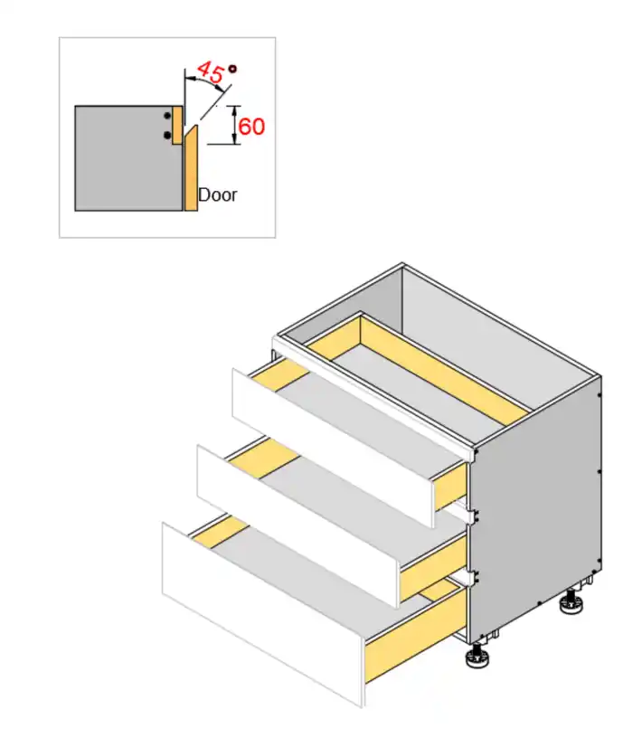Three Drawers Single Cutlery 2PAC Bevel Cabinet - Photo 5