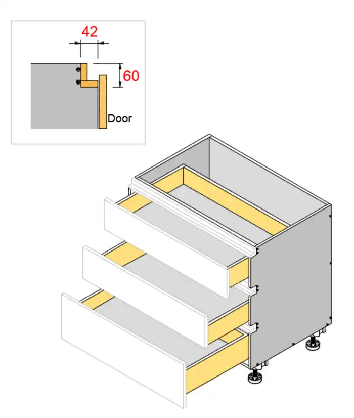 Three Drawers Single Cutlery Finger Pull Cabinet - Photo 5