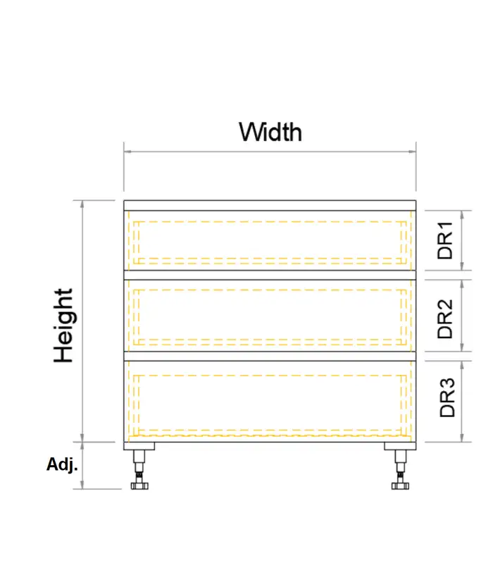 Three Drawers Double Cutlery 2PAC Bevel Cabinet - Photo 3