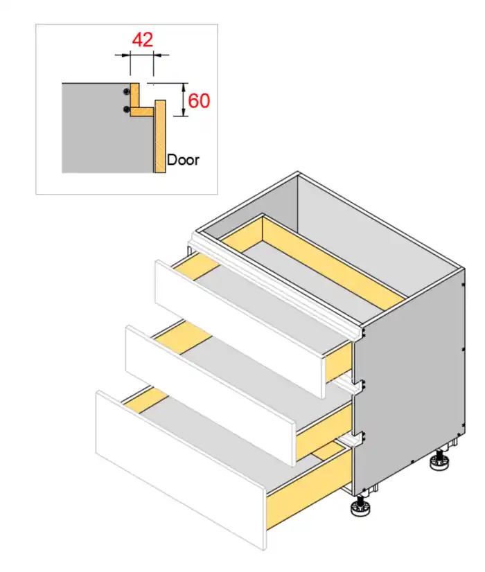 Three Drawers Double Cutlery Finger Pull Cabinet - Photo 5