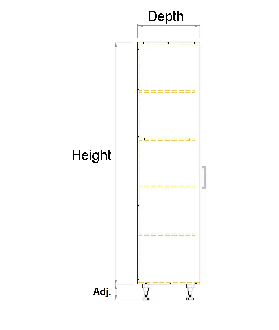 Tall Blind Double door Right corner cabinet-Side View