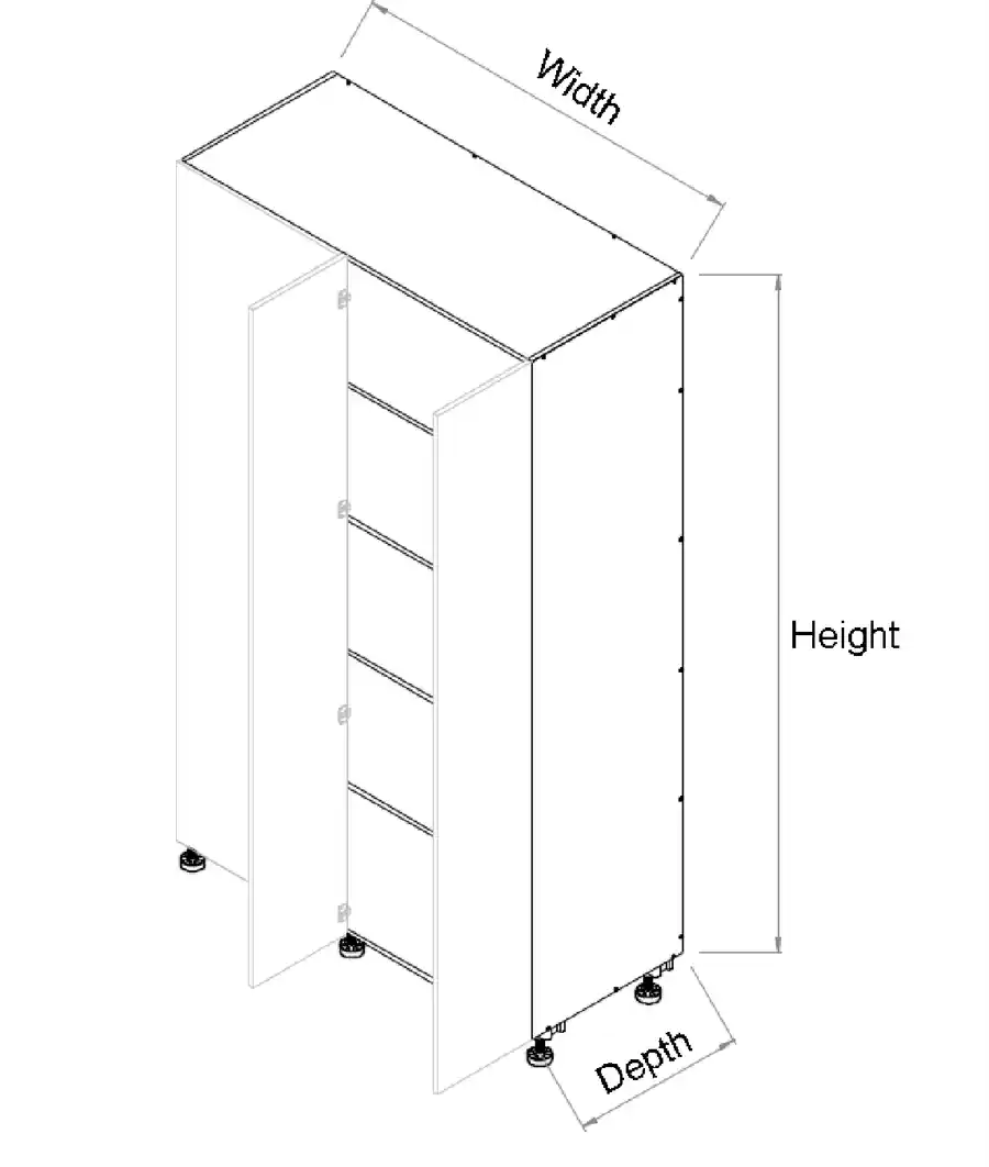 Tall Blind Double door Right corner cabinet-3D-with Measurment