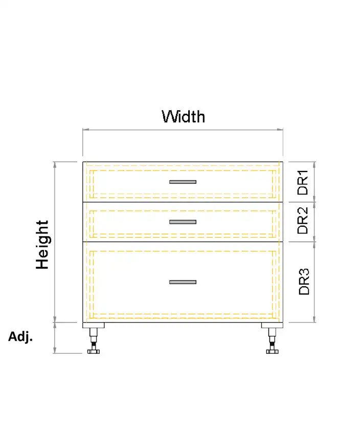 Base Custom 3 Drawers Cabinet Front View